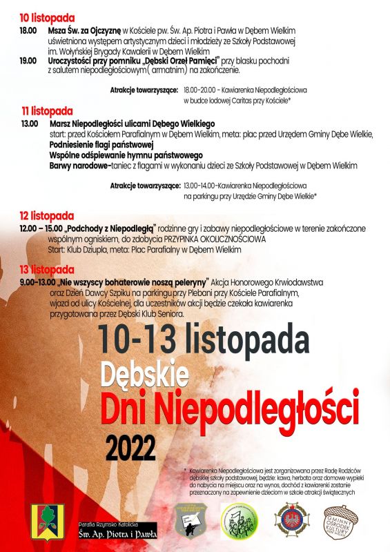 Plakat dotyczący Obchodów  Narodowego Święta Niepodległości 2022