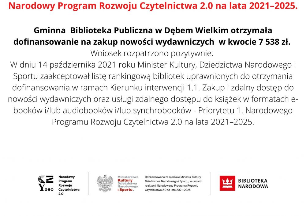 Grafika Narodowy Program Rozwoju Czytelnictwa 2021 na lata 2021-2025