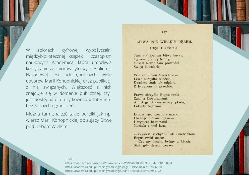 Wiersz Marii Konopnickiej pt. "Bitwa pod Dębem Wielkim" w zbiorach cyfrowej wypożyczalni Academica