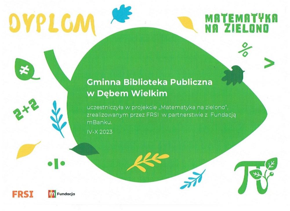Dyplom-projekt Matematyka na zielono organizowany przez Fundację Rozwoju Społeczeństwa Informacyjnego oraz  mBank